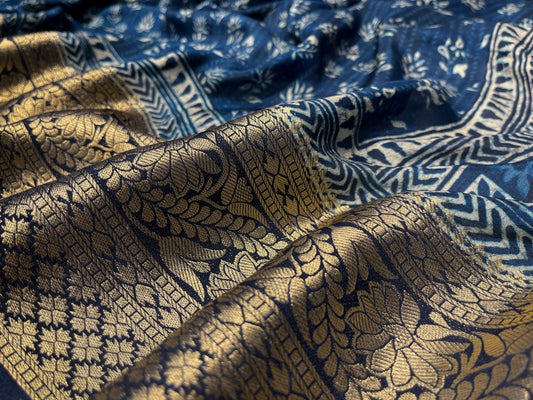 (DELIVERY IN 25 DAYS) NAVY BLUE COLOUR MUSLIN SILK SAREE WITH ZARI BORDER