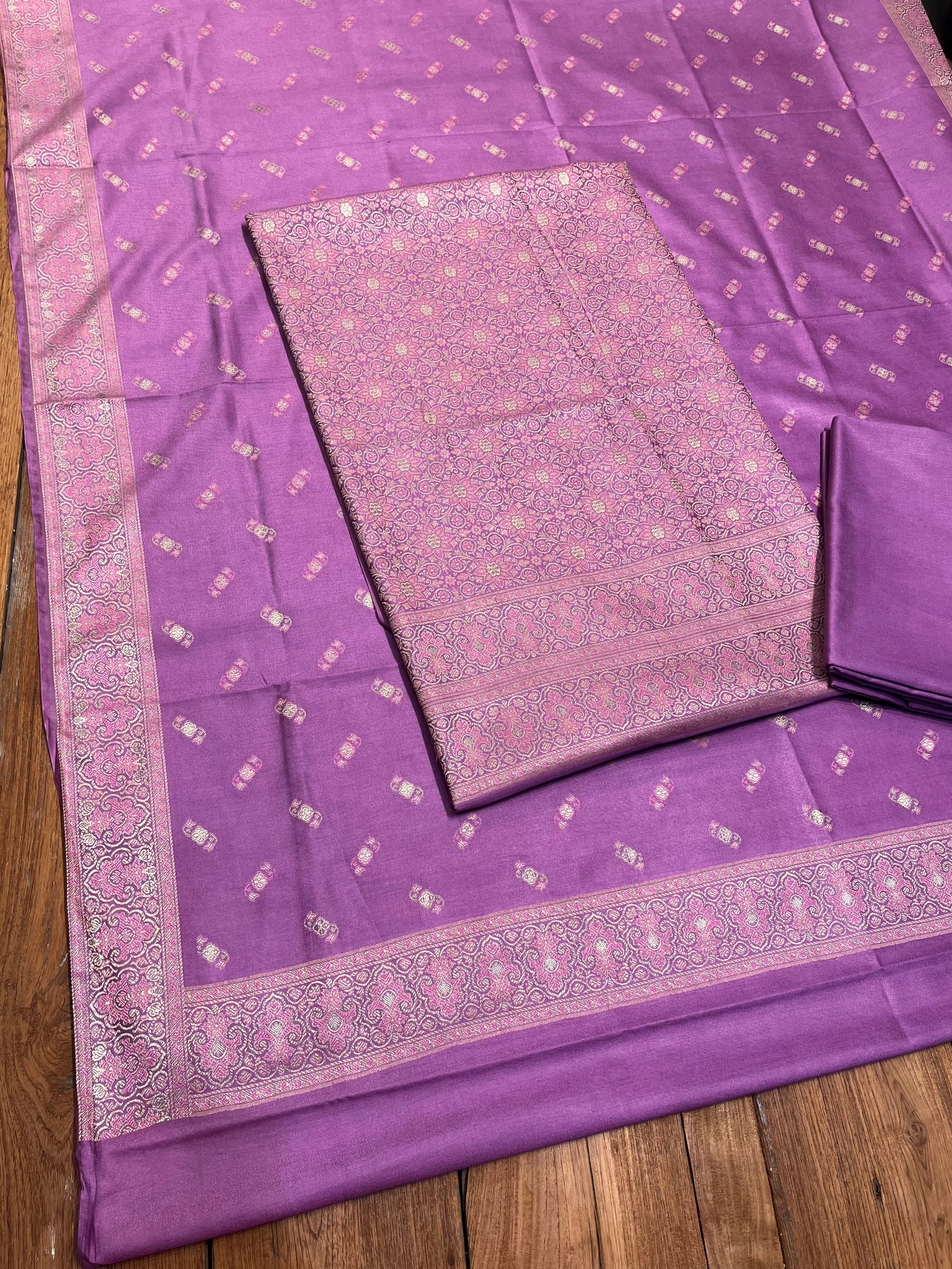 LAVENDER COLOUR TANCHUI SILK UNSTITCHED SUIT - Kothari Sons