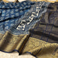 (DELIVERY IN 25 DAYS) NAVY BLUE COLOUR MUSLIN SILK SAREE WITH ZARI BORDER