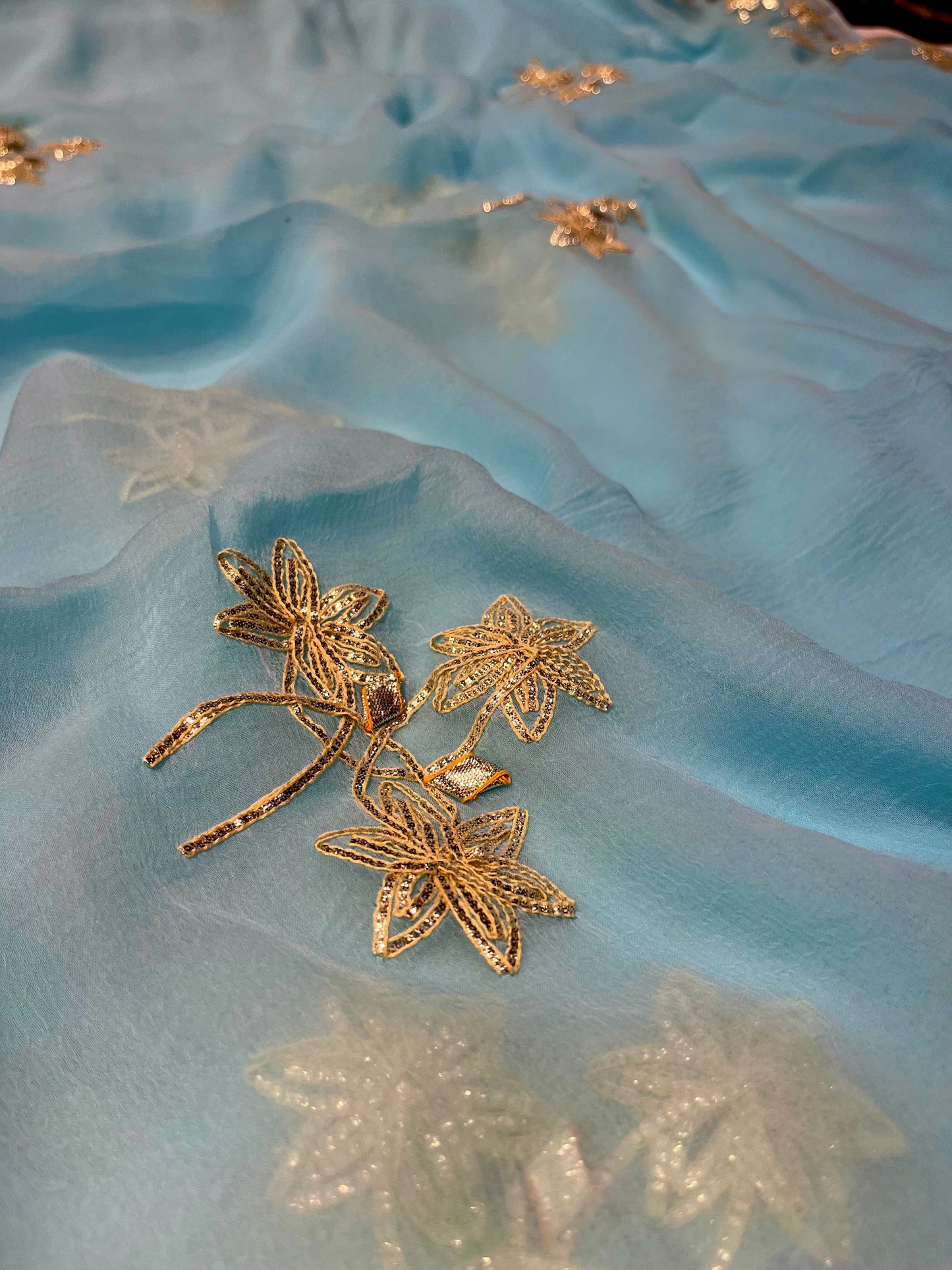 SKY BLUE CHIFFON GOTA PATTI WORK SAREE WITH MATCHING BLOUSE ( DELIVERY IN 25 DAYS ) - Kothari Sons