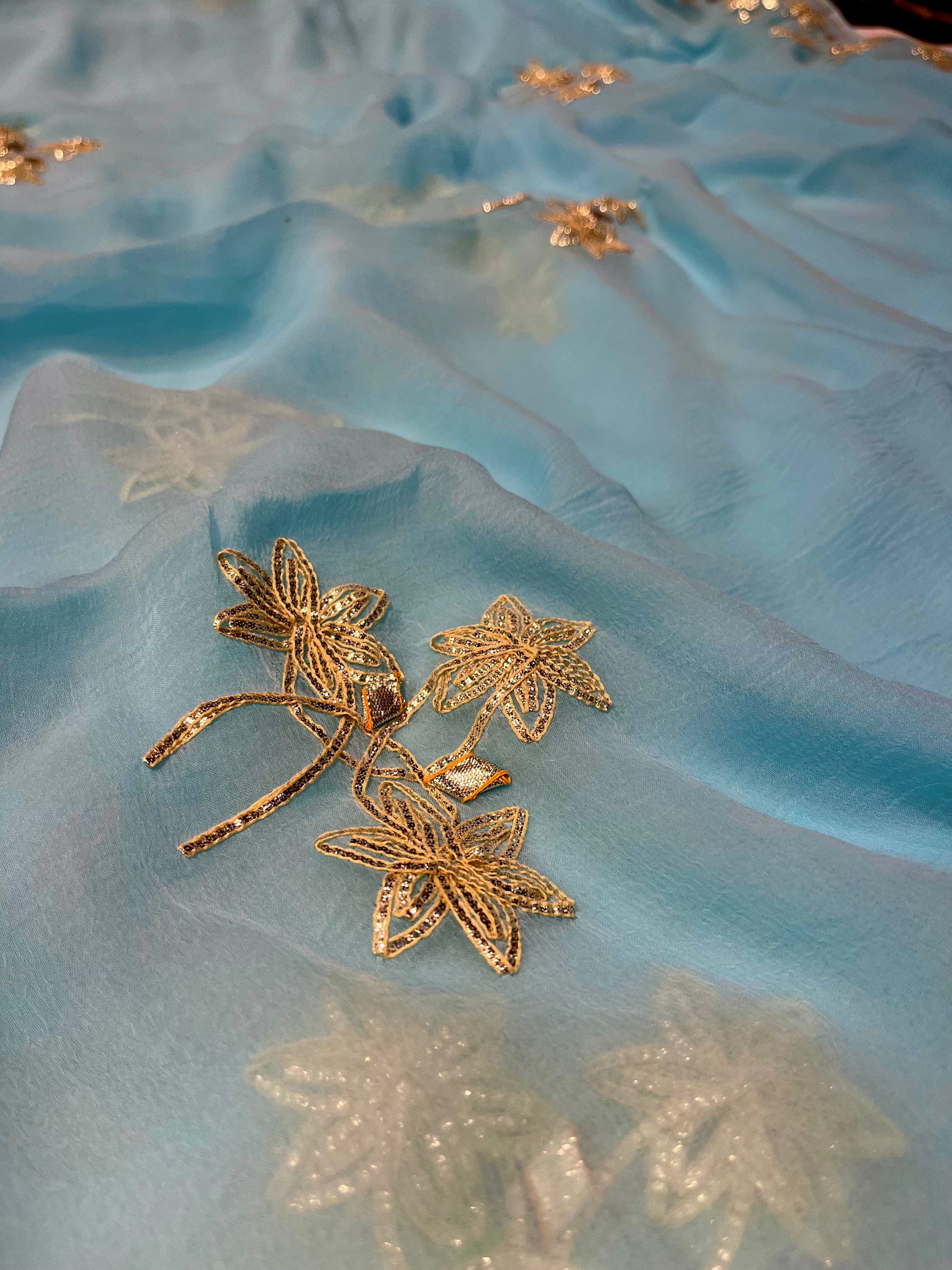 SKY BLUE CHIFFON GOTA PATTI WORK SAREE WITH MATCHING BLOUSE ( DELIVERY IN 25 DAYS ) - Kothari Sons