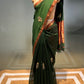 BOTTLE GREEN COLOUR MAHESHWARI HAND EMBROIDERED SAREE EMBELLISHED WITH ZARDOZI WORK