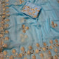 SKY BLUE CHIFFON GOTA PATTI WORK SAREE WITH MATCHING BLOUSE ( DELIVERY IN 25 DAYS ) - Kothari Sons