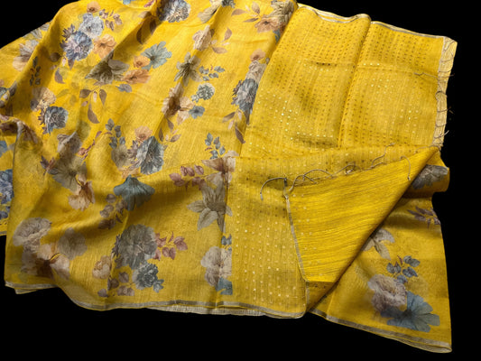 YELLOW COLOUR, PURE SILK, SILVER ZARI WOVEN PRINTED SAREE