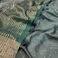 (DELIVERY IN 25 DAYS) GREEN COLOUR MUSLIN SILK SAREE WITH ZARI BORDER