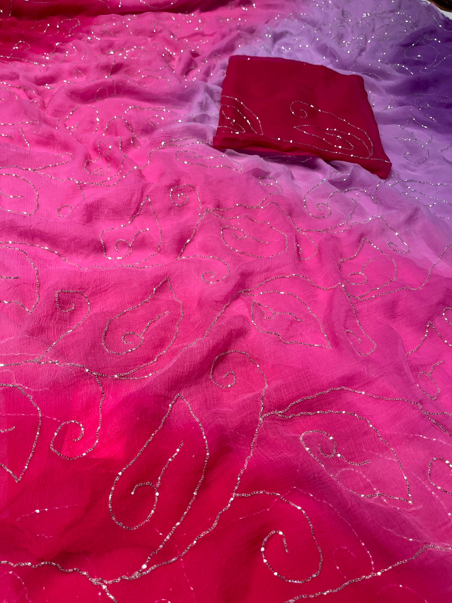 SHADED CHIFFON EMBROIDERED SAREE EMBELLISHED WITH CUTDANA WORK ( DELIVERY IN 25 DAYS ) - Kothari Sons