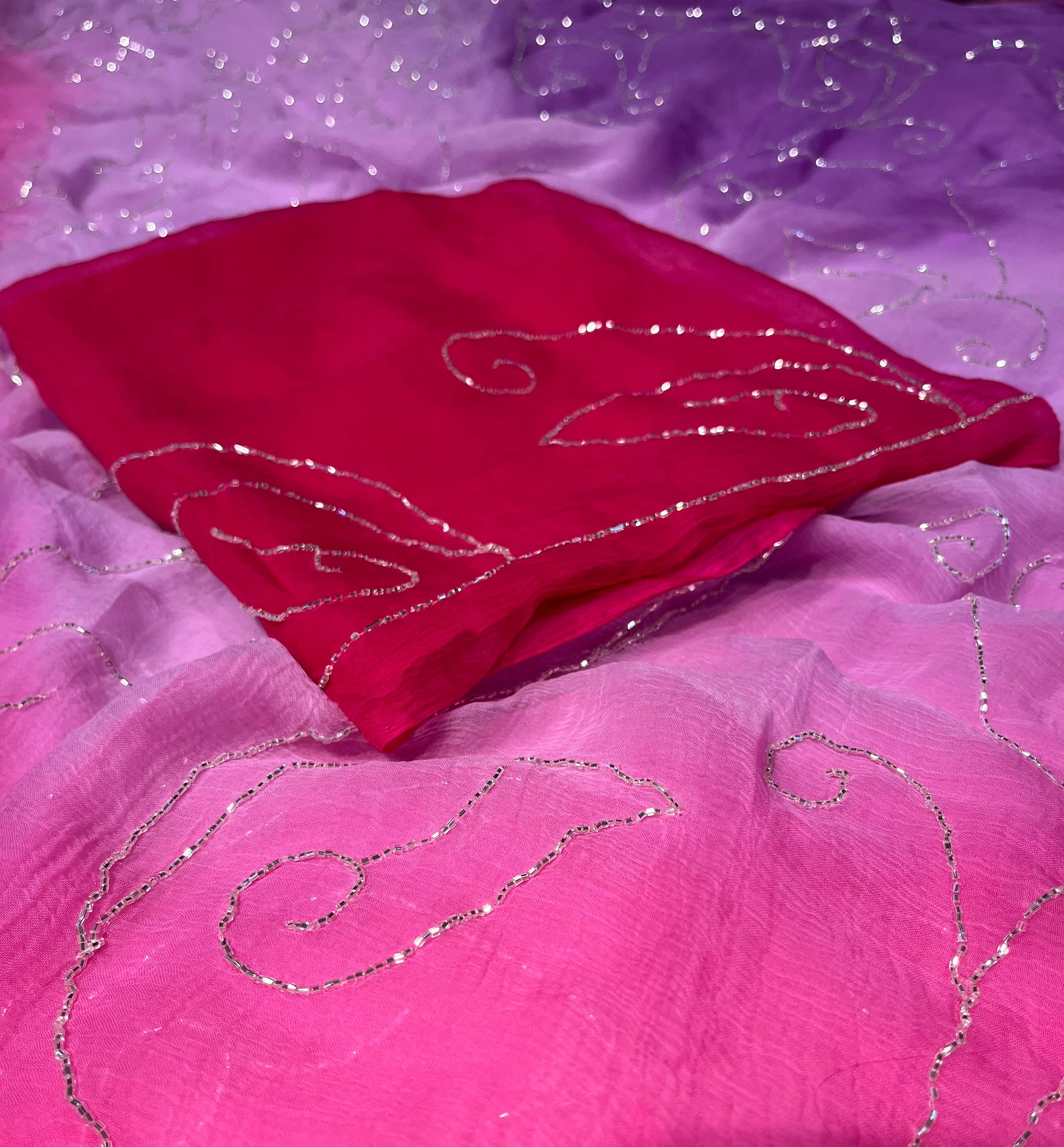 SHADED CHIFFON EMBROIDERED SAREE EMBELLISHED WITH CUTDANA WORK ( DELIVERY IN 25 DAYS ) - Kothari Sons