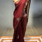 MAROON COLOUR MAHESHWARI HAND EMBROIDERED SAREE EMBELLISHED WITH ZARDOZI & SEQUINS WORK