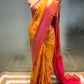 YELLOW COLOUR PRINTED PURE SILK SAREE WITH KANJIVARAM BORDER & PALLA