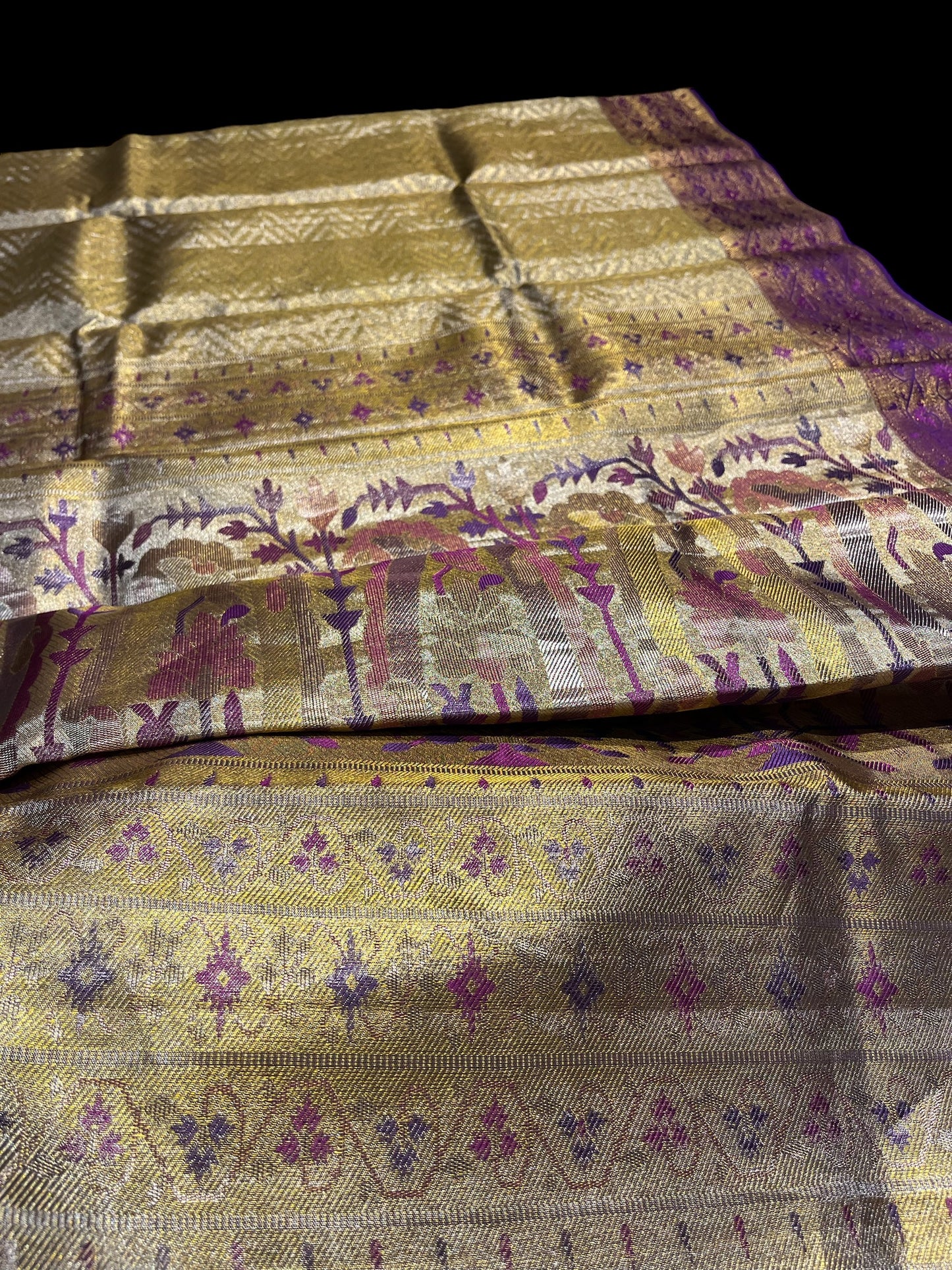 GOLDAN COLOR, PURE KANJIVARAM SILK SAREE WITH PURPLE BORDER