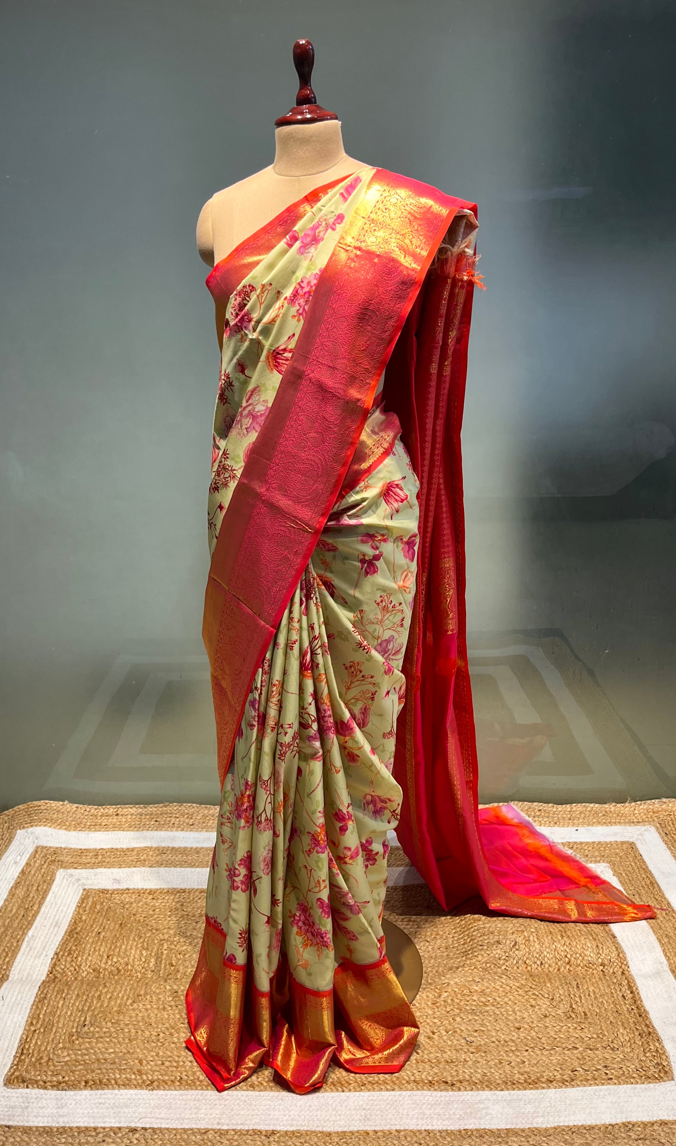 Pure Kanjeevaram Silk Mahalaxmi Wine Saree - Clothsvilla