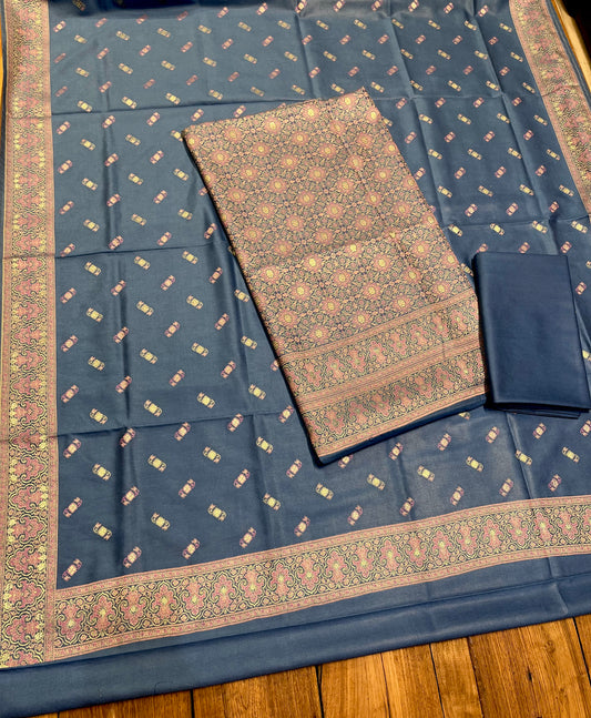 COBALT BLUE COLOUR TANCHUI SILK UNSTITCHED SUIT - Kothari Sons