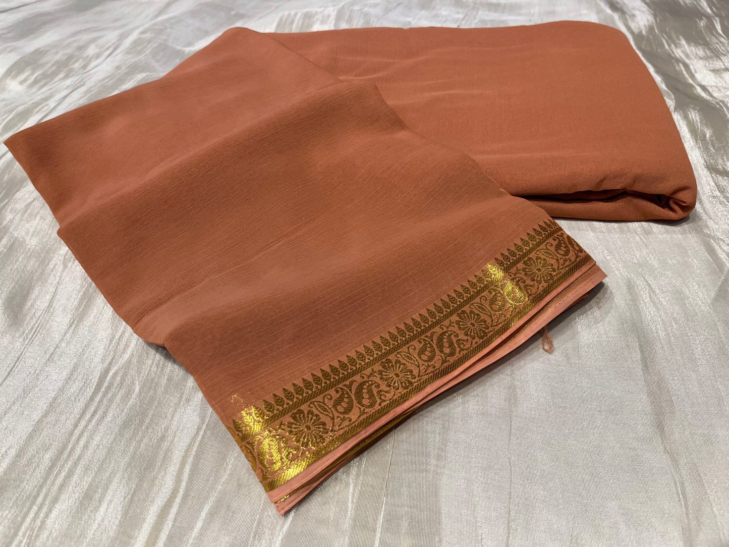 (DELIVERED IN 25 DAYS) RUST COLOUR CHIFFON SAREE WITH ZARI BORDER