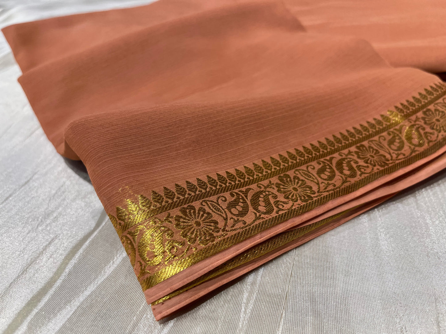 (DELIVERED IN 25 DAYS) RUST COLOUR CHIFFON SAREE WITH ZARI BORDER