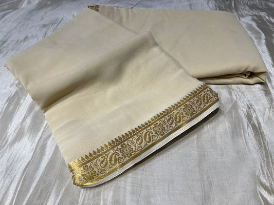 OFF WHITE CHIFFON SAREE EMBELLISHED WITH ZARI BORDER