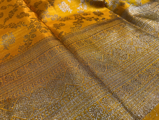 (DELIVERY IN 45 DAYS) MUSTARD YELLOW COLOR, PURE SILK KANJIVARAM SAREE,WITH ZARI WORK BORDER LUXURIOUS ELEGANCE