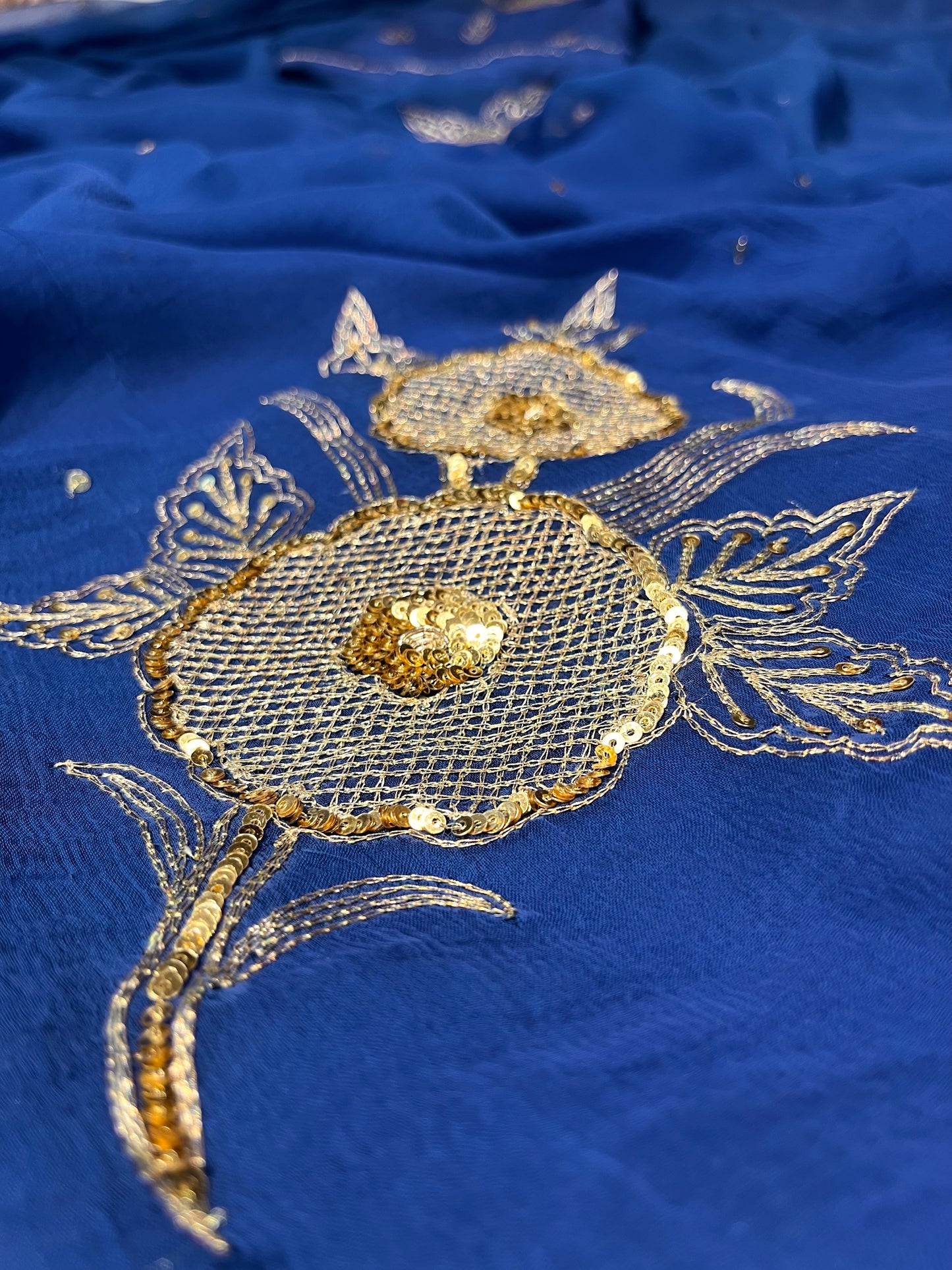 BLUE SHADED CHIFFON  EMBROIDERED SAREE EMBELLISHED WITH SEQUINS & AARI WORK ( DELIVERY IN 25 DAYS ) - Kothari Sons