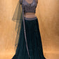 TEAL GREEN COLOUR CHINON SKIRT WITH CROP TOP BLOUSE EMBELLISHED WITH SEQUINS WORK & NET DUPATTA