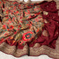 (DELIVERY IN 25 DAYS) TAN BROWN & MAROON COLOUR DOLA SILK EMBROIDERED BORDER SAREE EMBELLISHED WITH ZARI & SEQUINS WORK