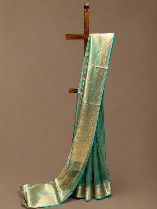 SEA GREEN COLOUR PURE TISSUE SILK SAREE WITH RICH BROCADE BLOUSE - Kothari Sons
