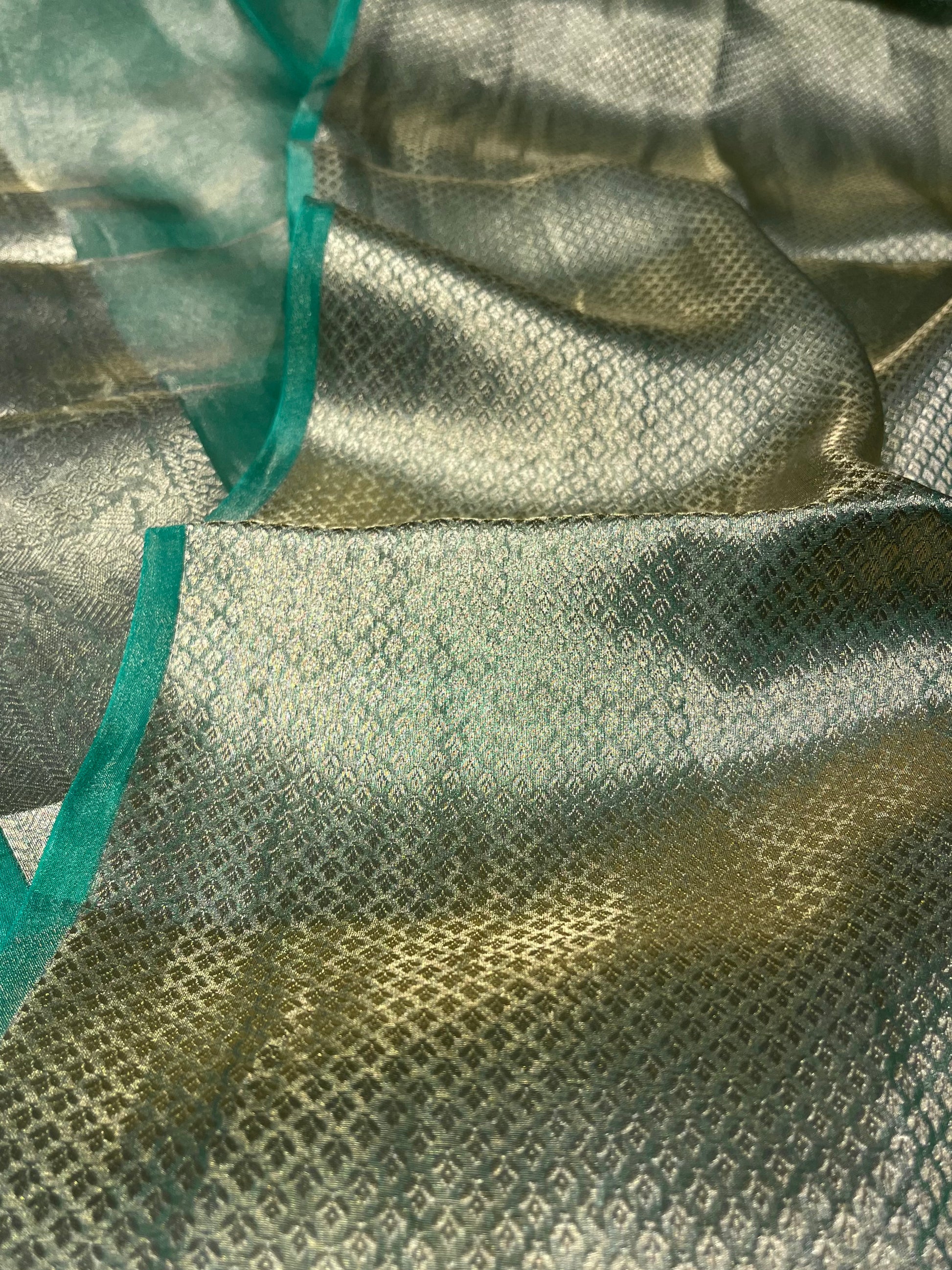 SEA GREEN COLOUR PURE TISSUE SILK SAREE WITH RICH BROCADE BLOUSE - Kothari Sons