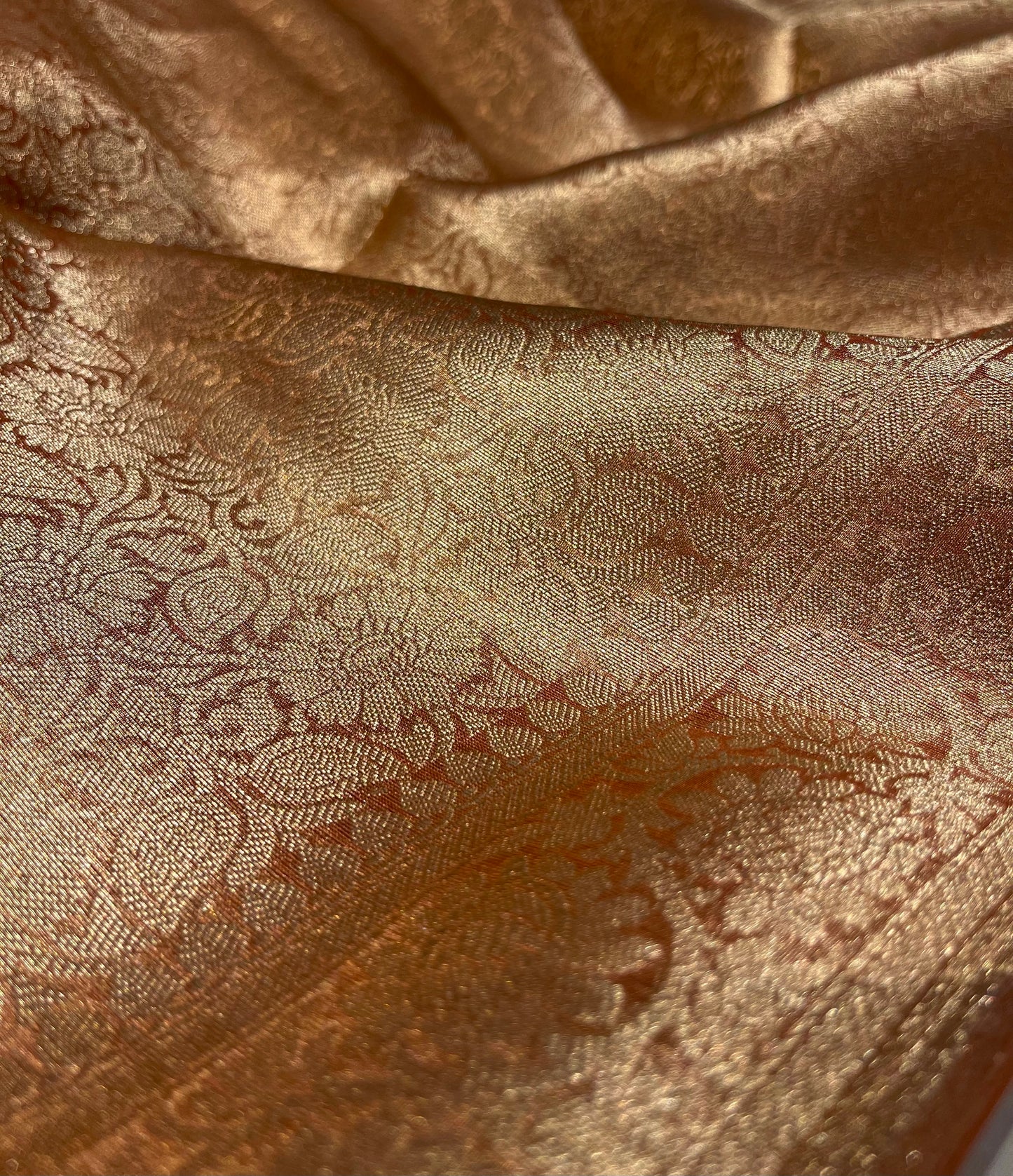 PEACH COLOUR PURE TISSUE SILK SAREE WITH RICH BROCADE BLOUSE - Kothari Sons