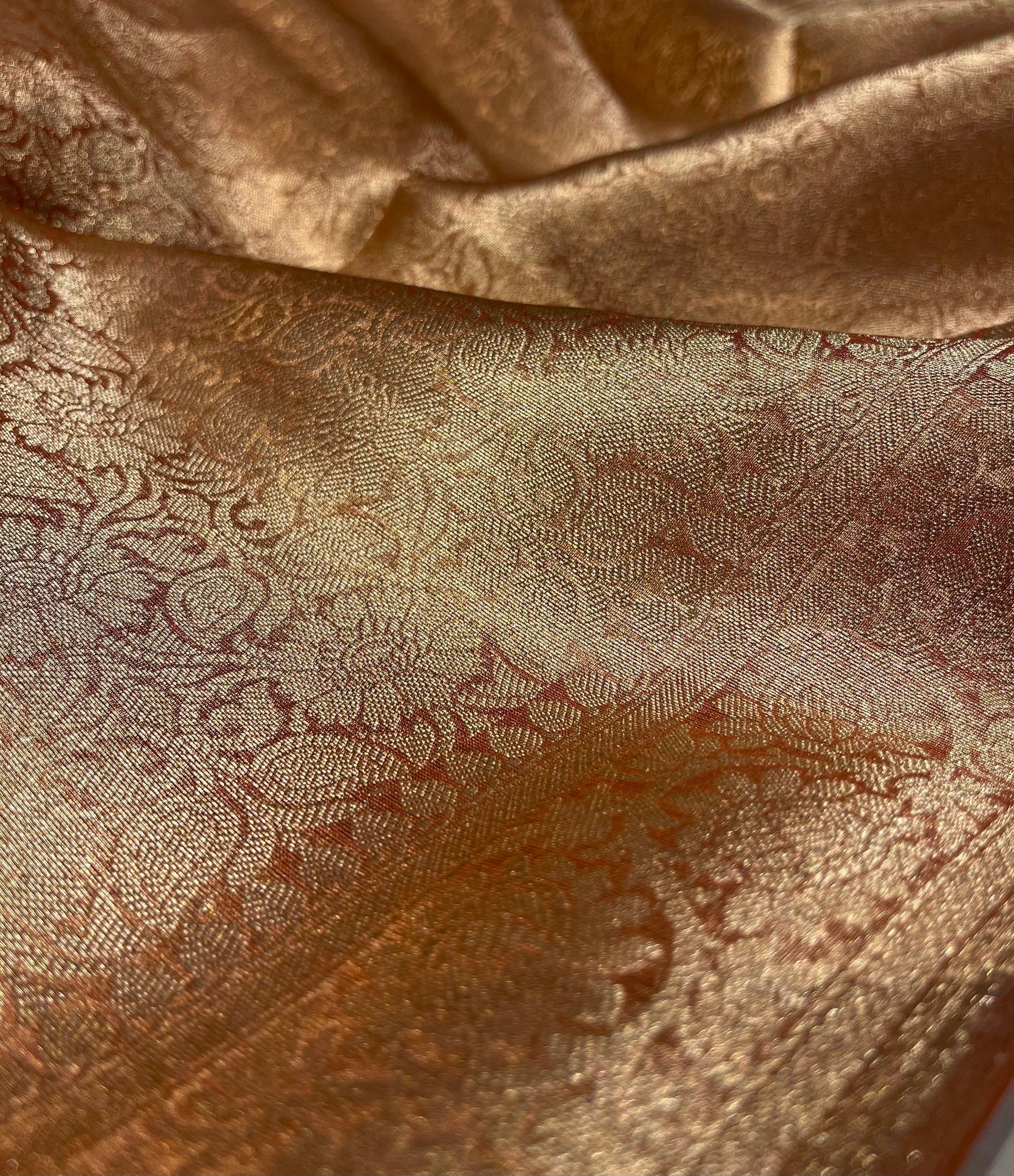 PEACH COLOUR PURE TISSUE SILK SAREE WITH RICH BROCADE BLOUSE - Kothari Sons