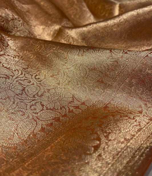 PEACH COLOUR PURE TISSUE SILK SAREE WITH RICH BROCADE BLOUSE - Kothari Sons
