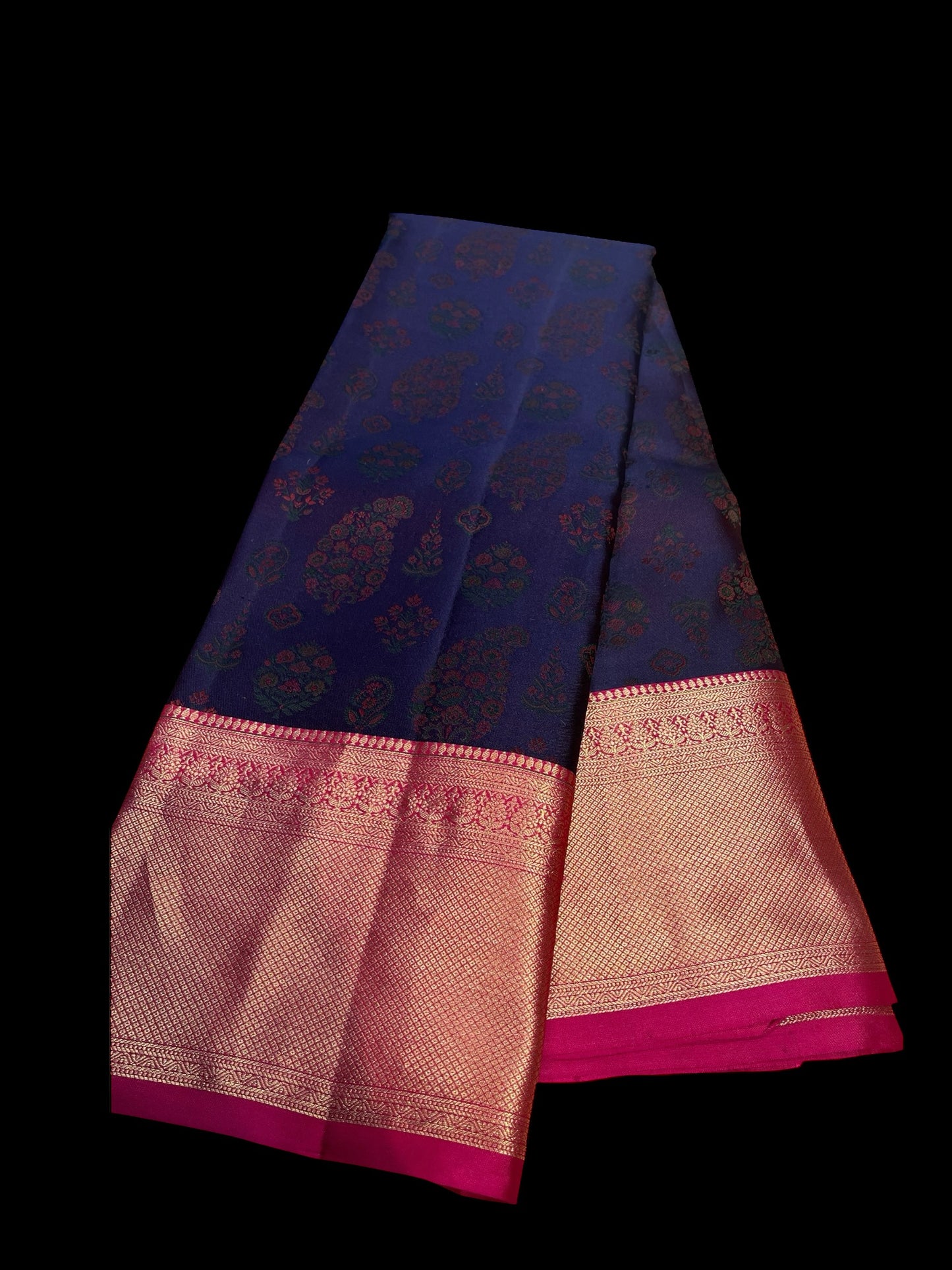 ELEGANT NAVY BLUE KANJIVARAM SILK SAREE EXQUISITE ZARI WORK BORDER