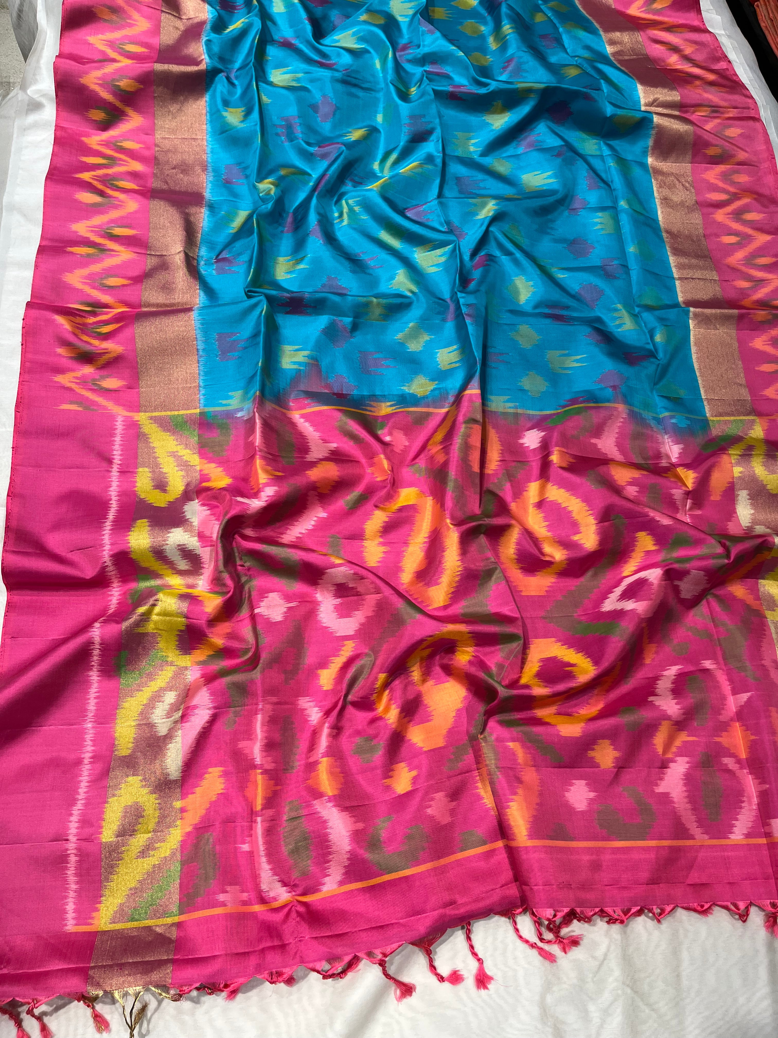 Turquoise Color Chanderi Silk Saree | Meena Bazaar