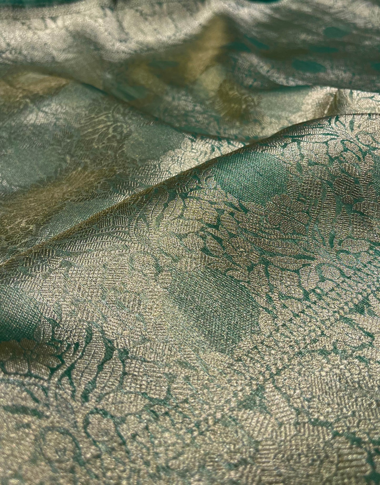 SEA GREEN COLOUR PURE TISSUE SILK SAREE WITH RICH BROCADE BLOUSE - Kothari Sons