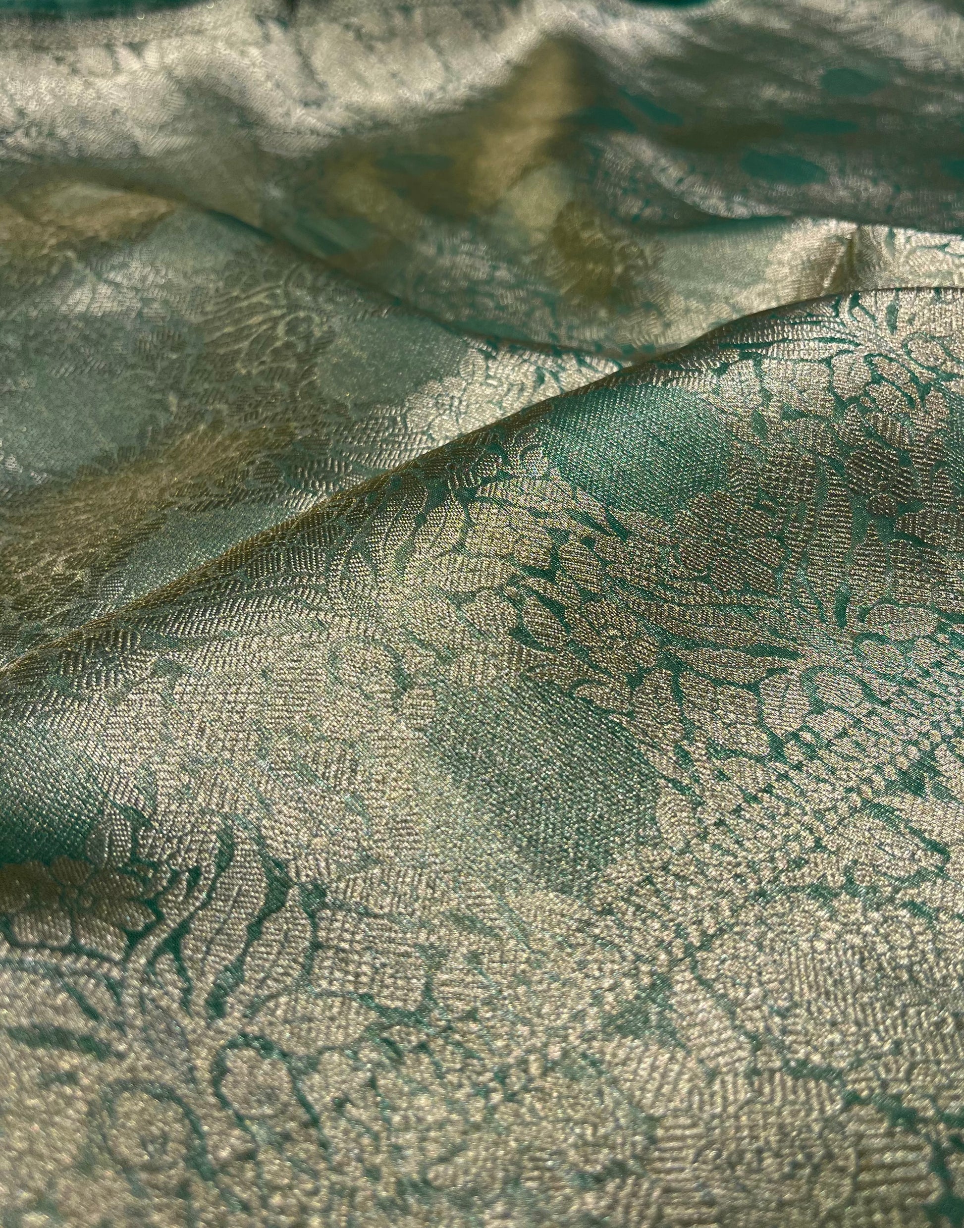 SEA GREEN COLOUR PURE TISSUE SILK SAREE WITH RICH BROCADE BLOUSE - Kothari Sons