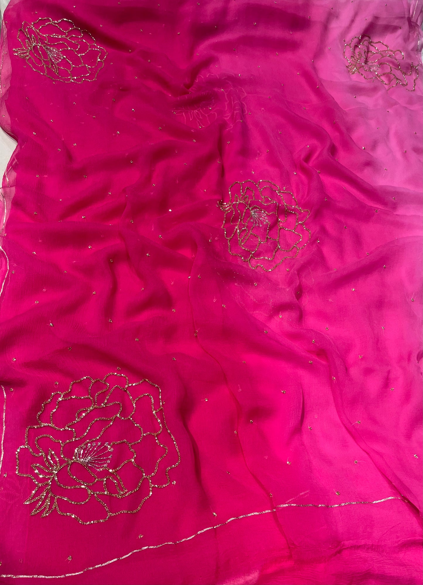 PINK SHADED CHIFFON EMBROIDERED SAREE EMBELLISHED WITH CUTDANA WORK ( DELIVERY IN 25 DAYS ) - Kothari Sons