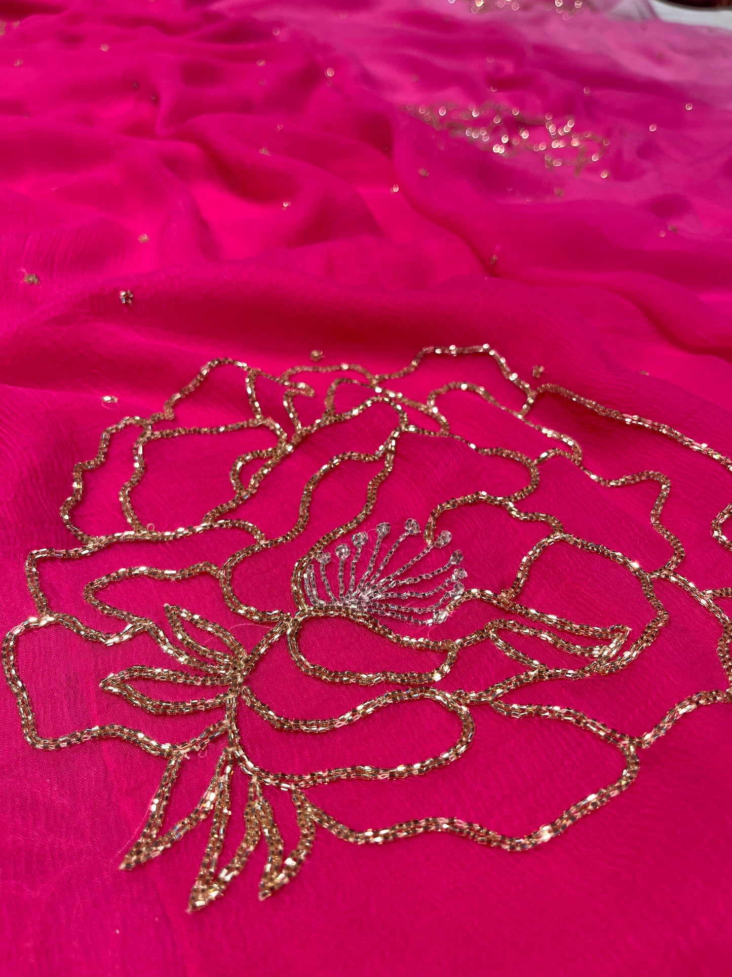 PINK SHADED CHIFFON EMBROIDERED SAREE EMBELLISHED WITH CUTDANA WORK ( DELIVERY IN 25 DAYS ) - Kothari Sons
