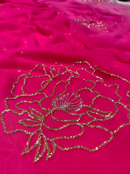 PINK SHADED CHIFFON EMBROIDERED SAREE EMBELLISHED WITH CUTDANA WORK ( DELIVERY IN 25 DAYS ) - Kothari Sons