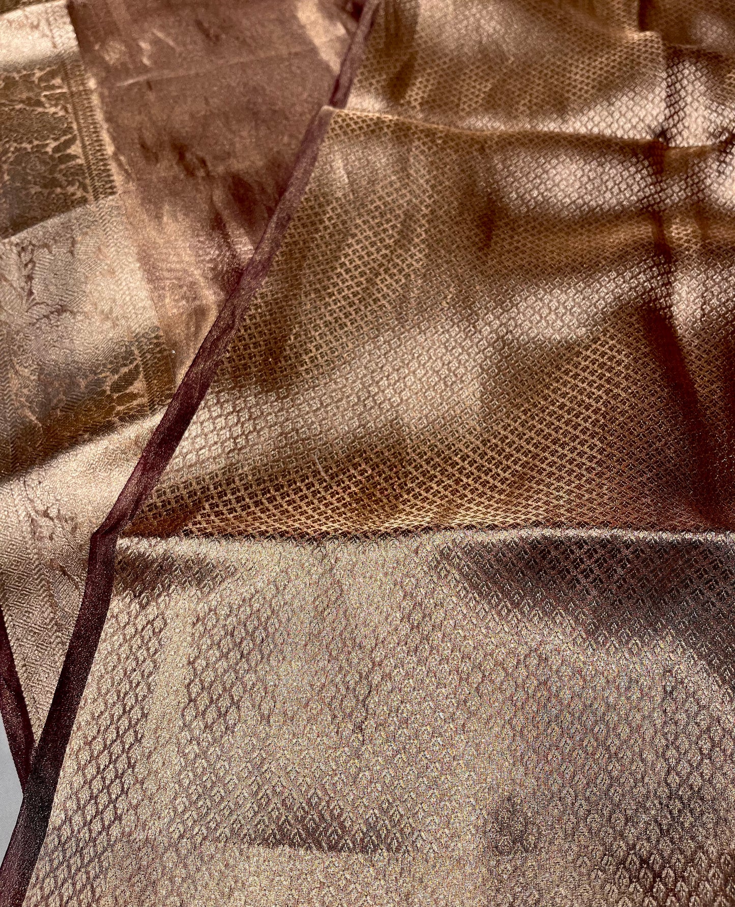 DUSTY ROSE PURE TISSUE SILK SAREE WITH RICH BROCADE BLOUSE - Kothari Sons