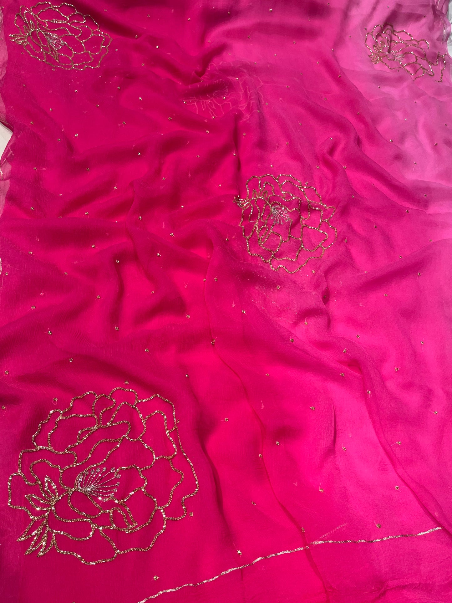 PINK SHADED CHIFFON EMBROIDERED SAREE EMBELLISHED WITH CUTDANA WORK ( DELIVERY IN 25 DAYS ) - Kothari Sons