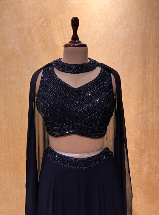 NAVY BLUE COLOUR PALAZZO PANT WITH EMBROIDERED CROP TOP BLOUSE EMBELLISHED WITH CUTDANA & SEQUINS WORK