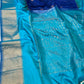 BLUE COLOUR PURE SILK DHARMAVARAM SAREE WITH CONTRAST BORDER & PALLA