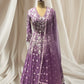 ELEGANT PURPLE GEORGETTE INDO WESTERN CROP TOP WITH RESHAM & PURL EMBROIDERY