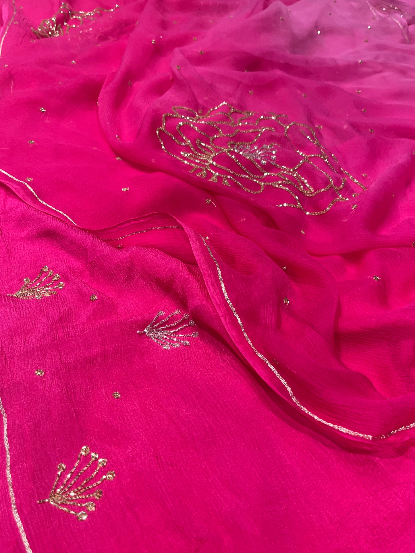 PINK SHADED CHIFFON EMBROIDERED SAREE EMBELLISHED WITH CUTDANA WORK ( DELIVERY IN 25 DAYS ) - Kothari Sons
