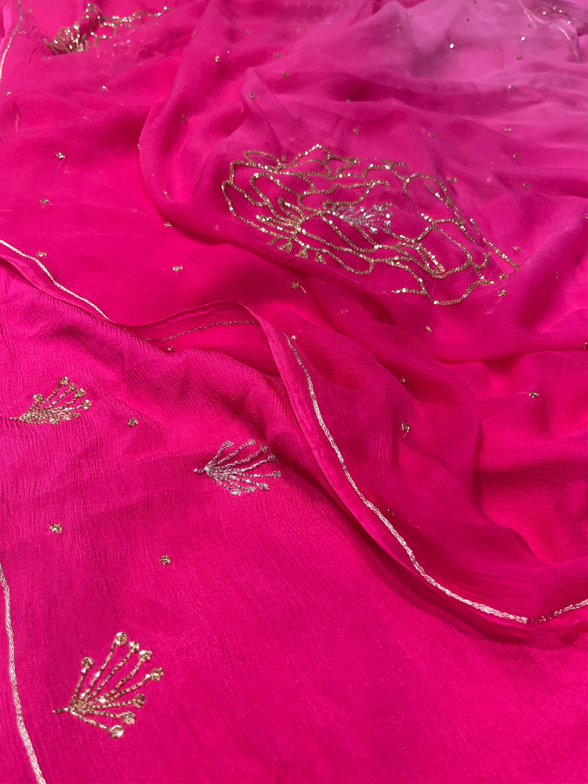 PINK SHADED CHIFFON EMBROIDERED SAREE EMBELLISHED WITH CUTDANA WORK ( DELIVERY IN 25 DAYS ) - Kothari Sons