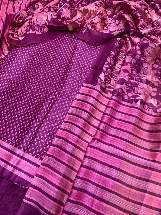 WINE COLOUR CHANDERI SILK PRINTED UNSTITCHED SUIT ( DELIVERY IN 20-25 DAYS ) - Kothari Sons