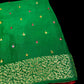 GREEN CHINON FABRIC BANARASI BORDER MIRROR WORK SAREE WITH CONTRAST BLOUSE
