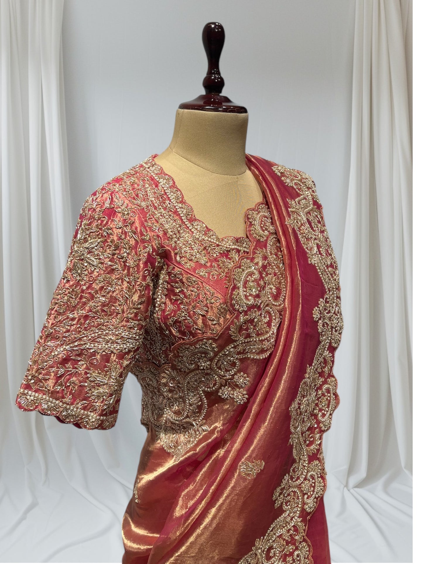 ROSE PINK TISSUE SAREE WITH EXQUISITE ZARDOZI WORK & READY TO WEAR ELEVATE YOUR ELEGANCE