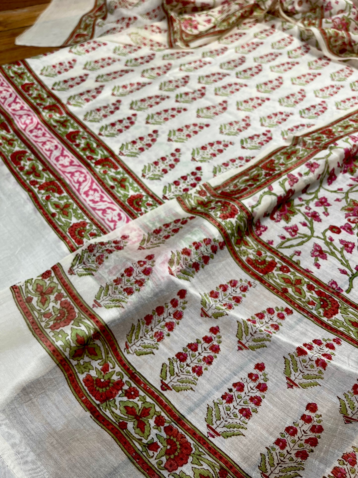 IVORY COLOUR CHANDERI SILK PRINTED UNSTITCHED SUIT ( DELIVERY IN 20-25 DAYS ) - Kothari Sons