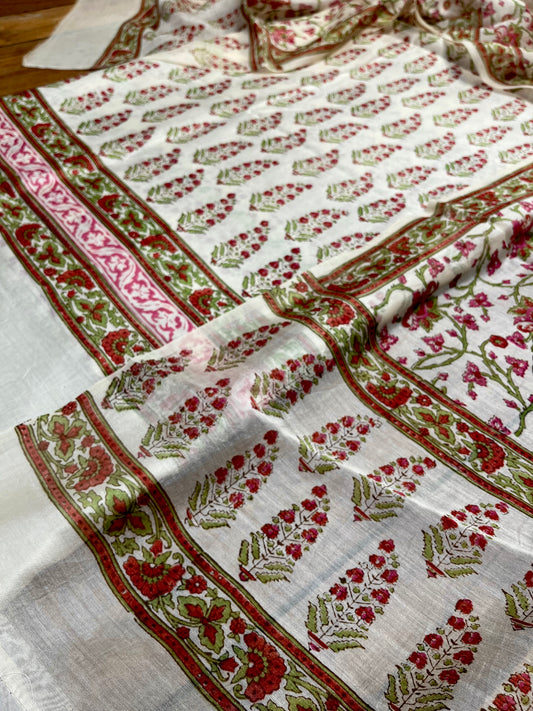 IVORY COLOUR CHANDERI SILK PRINTED UNSTITCHED SUIT ( DELIVERY IN 20-25 DAYS ) - Kothari Sons