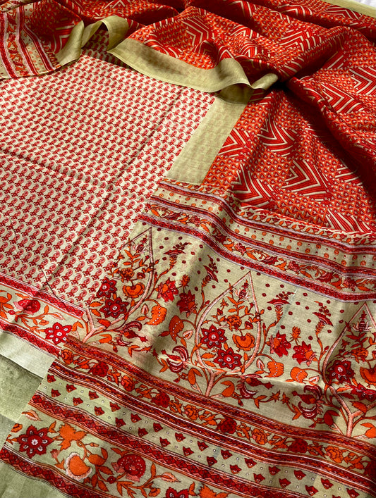 PISTA GREEN COLOUR CHANDERI SILK PRINTED UNSTITCHED SUIT ( DELIVERY IN 20-25 DAYS ) - Kothari Sons