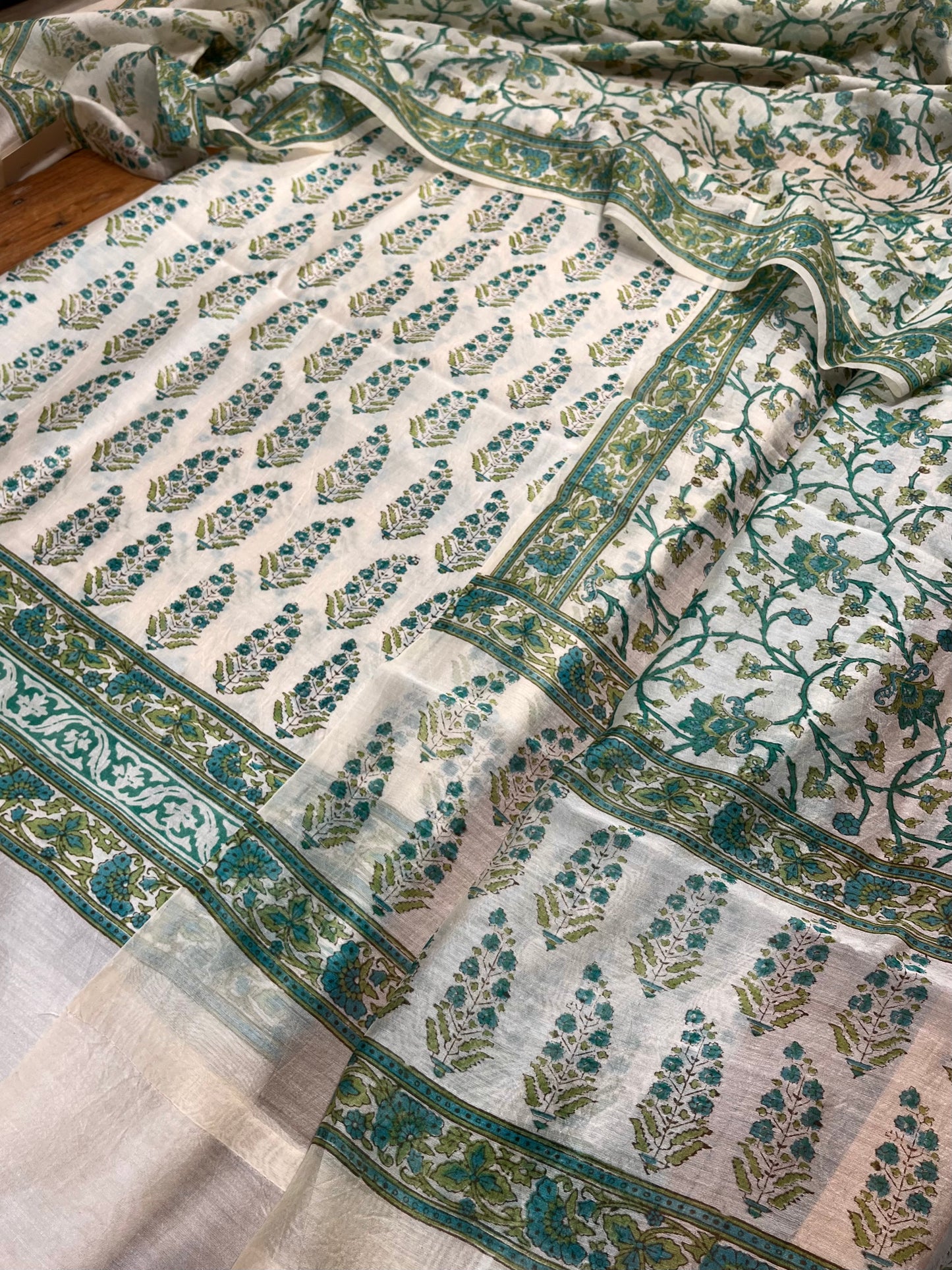IVORY COLOUR CHANDERI SILK PRINTED UNSTITCHED SUIT ( DELIVERY IN 20-25 DAYS ) - Kothari Sons