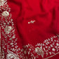 RED CHIFFON PITTA WORK EMBROIDERED SAREW WITH CHINON UNSTITCHED BLOUSE